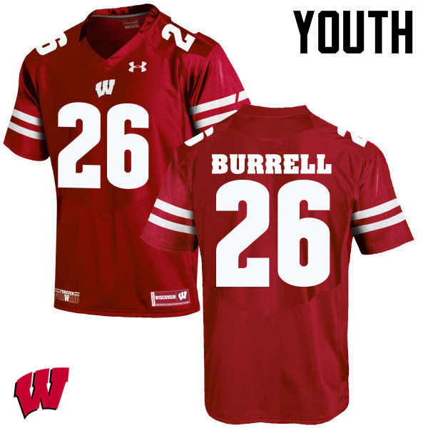 Wisconsin Badgers Youth #26 Eric Burrell NCAA Under Armour Authentic Red College Stitched Football Jersey FQ40W22LQ